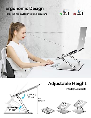 ivoler Adjustable Laptop Stand with 360° Rotating Base, Ergonomic Laptop Stand for Desk, Foldable & Portable Laptop Riser, for Collaborative Work, Fit MacBook Laptops up to 16 inches Silver