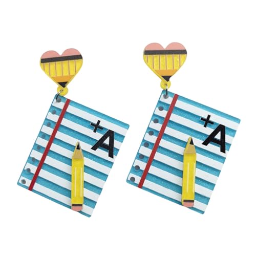 Glitter School Bus Books Acrylic Drop Earrings Funny Pencil Dangle Earrings Teachers Appreciation Day Gifts Heart Stud Earrings Graduation Back to School Jewelry