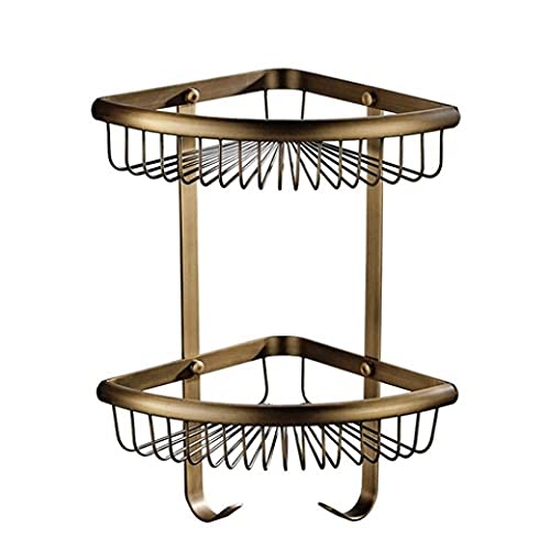 Étagère d'angle à 2 couches en bronze avec porte-savon mural assorti - 2