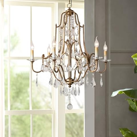 KSRYSZCQ 6-Light Crystal Chandelier American Duplex Building Large Chandelier French Candle Restaurant Living Room Chandelier Cover