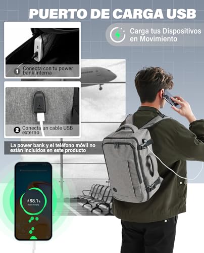Miniatura 7 de Vankev Mochila Viaje Cabina Avion 40x20x25 Para Ryanair 20l Equipaje De Mano Bolso De Viaje Mujer Hombre Para Portatil De 14 Pulgadas De Escuela Trabajo,Gris