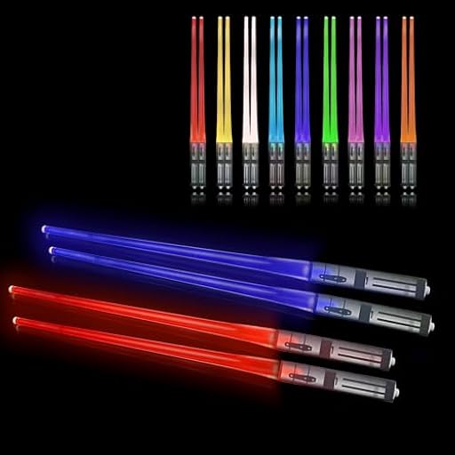 Palillos de sable de luz, SOARFLY 2 pares de palillos LED con 9 modos de color, Lightsaber Chopsticks sin BPA, reutilizables, palillos luminosos para cocinas, cenas, sushi, fiestas, cubiertos | Ya disponible en tu tienda friki favorita! En mundofriki.es!
