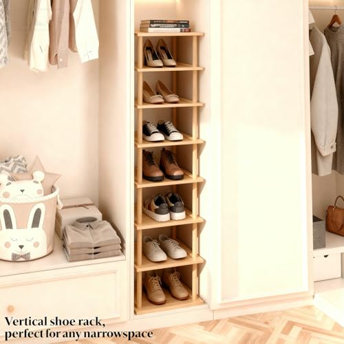 Aniston 8 Tier Bamboo Shoe Rack, Free Standing Slim Narrow Shoe Storage, Vertical Tall Shoe Shelf Organiser for Garage, Closet, Doorway, Corner, Living Room Small Spaces — view 5