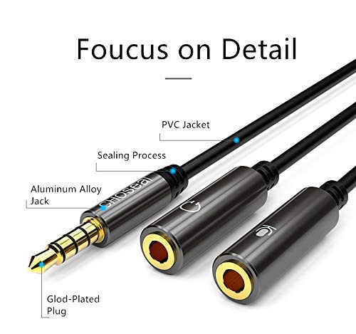 Image of Choseal 3.5mm Audio Jack to Mic Headphones Splitter, 1 Female to 2 Male Compatible with All 3.5 mm Devices