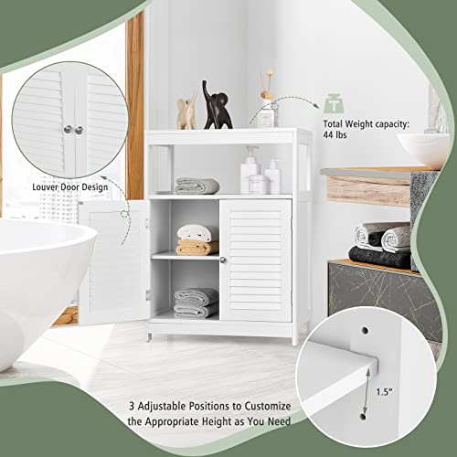 Loko Bathroom Floor Cabinet, Freestanding Storage Cabinet With Double Shutter Doors & Adjustable Shelf, Multifunctional Accent Cabinet For Bathroom, Kitchen, Living Room (White) #TOP2