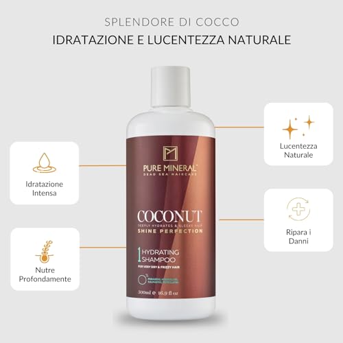 Pure Mineral - Shampoo Nutriente All'olio Di Cocco - Rinforza E Illumina I Capelli Secchi - Vitamine E Minerali - Senza Solfati, Parabeni, Petrolati - 500Ml - 2