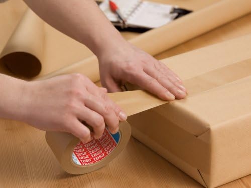 tesa Paper Packaging Tape Made From Recycled Materials for Packing Parcels and Boxes 50 m x 50 mm - Pack of 6