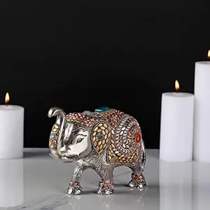 NM Aluminium Elephant with Metal Beads Decoration Figurine