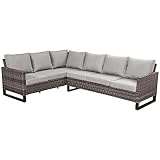 Belord Outdoor Sectional Sofa 6 Seater L Shaped Couch Wicker Patio Conversation Furniture Set Rattan Outdoor Furniture with Removable Washable Cushion Beige