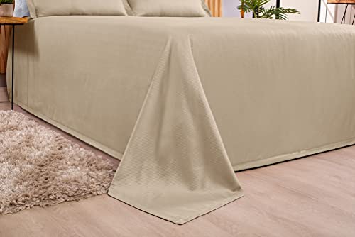 Cobre Leito Tecido Grosso Piquet Liso Colcha Casal Queen 03 Peças Caqui