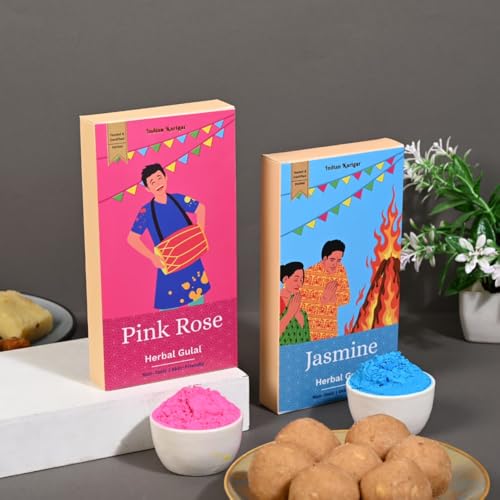 Image of Indian Karigar Starch Holi Gulal for Holi Colour 160g 80g x 2 Colours Non Toxic Holi Color Herbal Gulal Organic Holi Colours for Family Kids Organic Skin Safe Holi Colors (Holi Colour 1U 80G)
