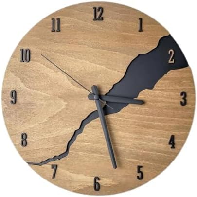 12Inch Simple Cracked Wooden Wall Clock - Silent Non-Ticking Large Wall Clock Creative Decor for Living Room Office (D)