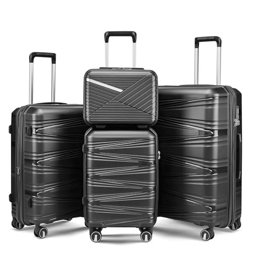 Luggage Sets(14in/20in/24in/28in) with Spinner Wheels Hard Shell Expandable Luggage Hardside 4-Piece Set Lightweight Rolling Suitcase with TSA Lock for Travel PP Materials Durable Black