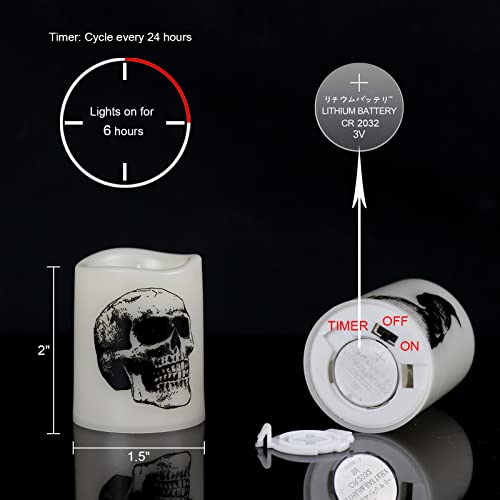 Genswin Halloween Flameless Votive Candles With 6H Timer, Battery Operated Led Tealight Candles With Skull, Spider Web, Crow Raven Decals (6 Pack, 1.5” X 2”)(Battery Included) #TOP2