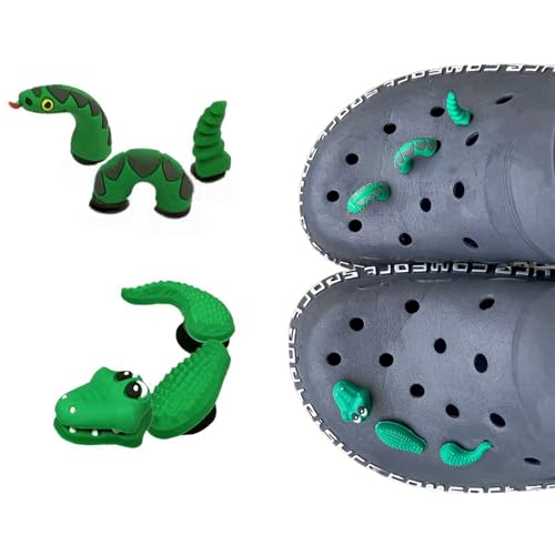 tikono Juego de 2 dijes para zapatos (serpiente, cocodrilo) para decoración de zapatos de zuecos de cocodrilo, accesorios de zapatos de animales
