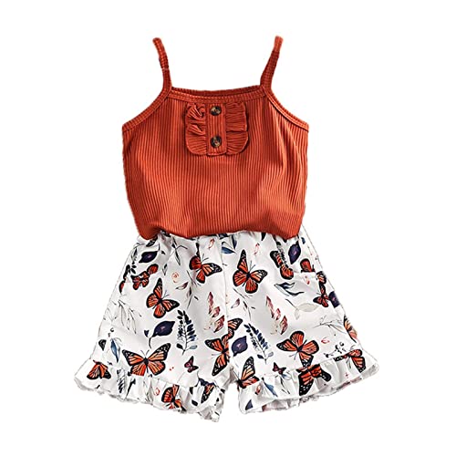 Lykmera Conjunto de shorts com estampa de borboleta e top de verão para meninas T4 (vermelho, 3-4 an