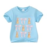 Little Girl Easter Outfit Cute Bunny Tee Shirt Top Short Sleeve Clothes 2-7 Years Blue