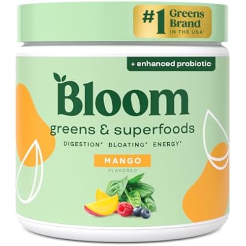 Bloom Nutrition Superfood Greens Powder, Mango, 30 Servings