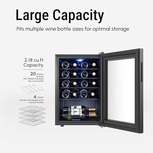 Image of Yeego 20 Bottle Wine Fridge, Compressor Wine Cooler Refrigerator, 38-65℉ Freestanding Wine Cellar with Digital Temperature Control & Double-layer Glass Door & Soft LED for Home, Office, Bar