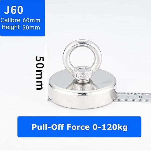 Magnete al neodimio 130 kg diametro 60 mm con anello di sollevamento