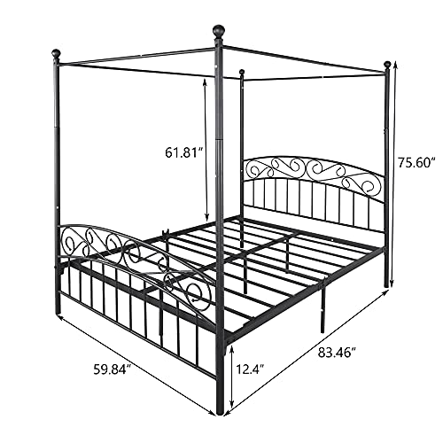 Metal Queen Canopy Bed Frame, Classic 4-Post Queen Size Metal Platform Bed Frame With Headboard And Footboard/Mattress Foundation/Under Bed Storage For Boys Girls/No Box Spring Needed(Black) #TOP1