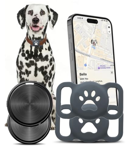 GPS Tracker für Hunde ohne ABO kompatibel mit Apple Wo ist? mit Silikonhülle für Hundehalsban(2 Packs)