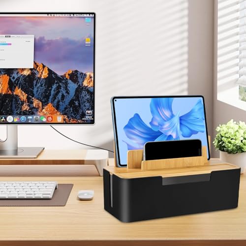 Kabelbox,Kabel Organizer mit Deckel,Verstecken Sie Steckdosenleisten,Aufbewahrungsbox aus Nachhaltigem Bambus und ABS, Zum Verbergen und Abdecken, Kabels,Kabel Organizer Box (schwarz)