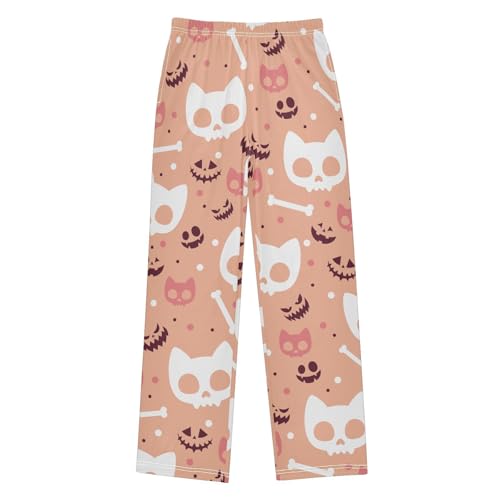 Boys' Pants Halloween Skull Bones Pink Cartoon Long Bottoms Jogger Pants Elastic Waist Trousers with Pockets S-XL