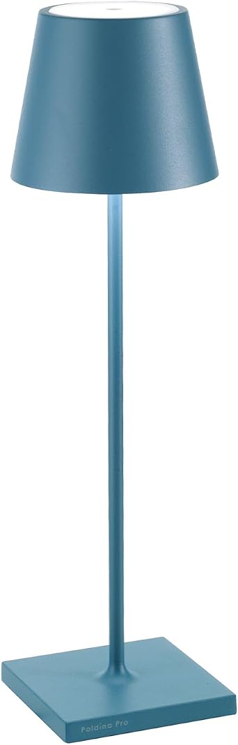 Zafferano, Poldina Pro Mini, Rechargeable Cordless Lamp, Avio Blue | Touch Controls, Suitable for Indoor, Dimmer, 2200-3000 K, Height 11.8 Inches