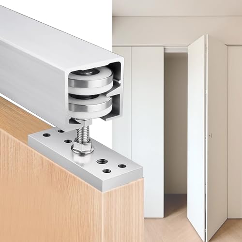 Kit Puerta Corredera Armario Corredizo Plegable Riel de Puerta Doble, Kit de Herrajes Para Puertas de Granero Ocultas con Rodillos Silenciosos, Puertas de Bolsillo Mecanismo de Reemplazo de Guía Para(