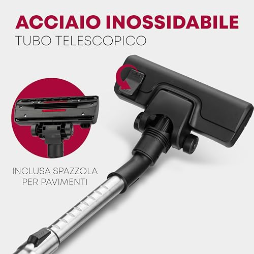 Clatronic Aspirapolvere risparmio energetico da 700 watt | con sistema di microfiltro a 5 pieghe | spazzola reversibile per pavimenti e bocchetta per spazzola/spazzolino | BS 1300 N antracite - Immagine 3