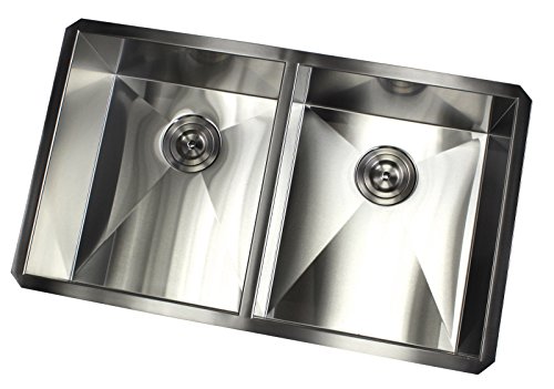 Contemporary Durable Zero Radius 16 Gauge Stainless Steel Double Bowl Undermount Kitchen Sink With Lift-Out Basket Strainer (32 Inch 50/50) #TOP2