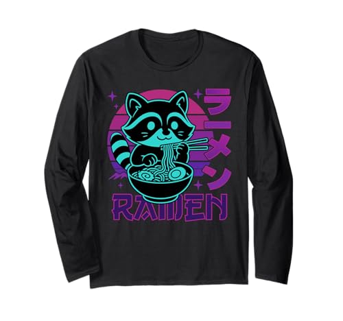 Anime Ramen Raccoon Japanese Noodles Aesthetic Kawaii Long Sleeve T-Shirt