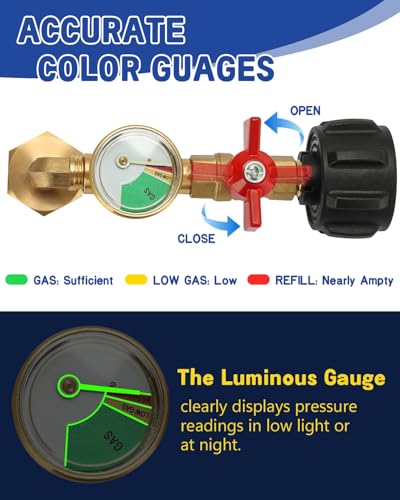 image for BEEDEFUL Upgraded Propane Refill Adapter with Valve and Gauge, for Fil