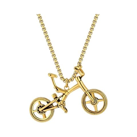 OAKKY Men's Stainless Steel Bicycle Sport Necklace Bike Traveler Pendant Charm Hip Hop Jewelry Gold Cover
