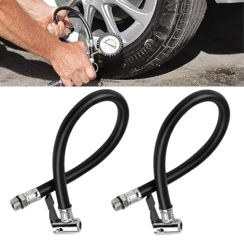 2 Pezzi Tubo di Gonfiaggio Pneumatici, Tubo di Estensione Valvola Moto, Compatibile con compressori d'aria & pompe, ideale per auto, moto, bicicletta（37 cm di lunghezza, nero）