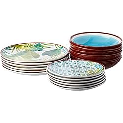 Tognana Jungle – Vajilla de 18 piezas, Porcelana, Multicolor, 9.12 kg