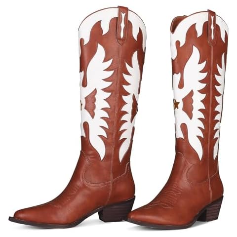 VIMISAOI Cowgirl Boots Women Wide Calf Knee High Boots Cowboy Boots for Women Black Cowgirl Boots Western Boots Women Cover