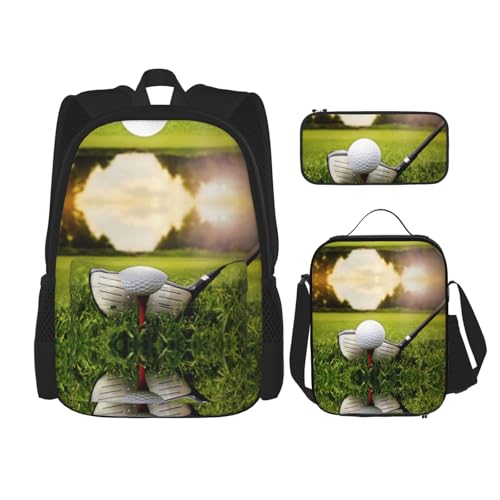Sac à dos école balles de golf Lot de 3 avec boîte à déjeuner pour la rentrée scolaire