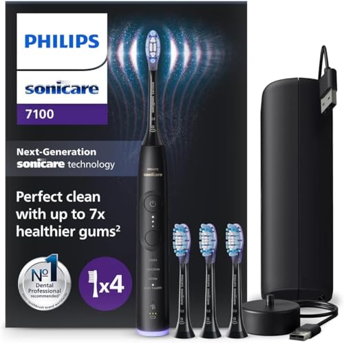 Image of Philips Sonicare 7100 Electric Toothbrush, Sonic Toothbrush with App, 4 Brushing Modes and 3 Intensity Levels, Pressure Alert, EasyStart, SmarTimer, Navy Blue, Model HX7421 /08 [New Technology]