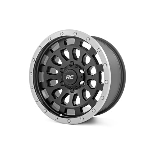 Rough Country 87 Series One-Piece Aluminum Wheel with Simulated Beadlock - 17x8.5, 6x5.5 Bolt Pattern, +0mm Offset, Machined Black