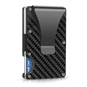 Creditcardhouder met geldklem, kaartenetui RFID NFC-bescherming, koolstofvezel, ruimte voor 12 kaarten plus contant geld, klein en licht, duurzame kwaliteit, mini portemonnee heren (zwart)