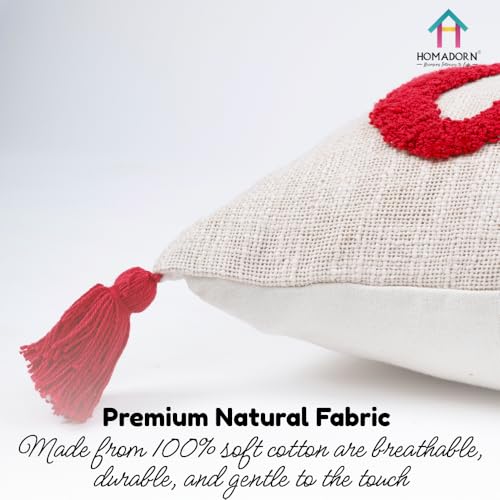 Image of HOMADORN 100% Cotton Text Pattern Handtufted /Embroided Decorative Cushion Cover (12X20 Inches) (1, Love RED)