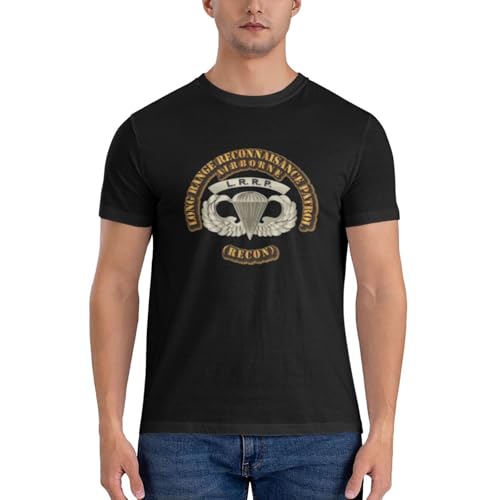 Lixiaoping Airborne-Badge-LRRP Men's Military Army Style Cotton T-Shirt, Tactical Crew Neck T-Shirt