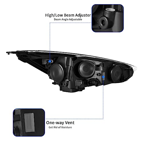 DWVO Headlight Assembly Compatible with 2015-2018 Ford Focus Headlamp Replacement Black Housing Amber Reflector Clear Lens by DWVO - Image 3