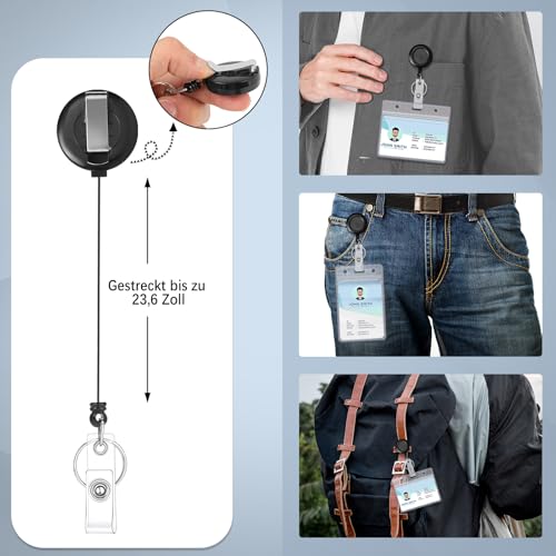 Ausweishülle mit Band Set, 12 Stück Transparente Horizontal und Vertikal Kartenhülle ID Card Holder mit Einziehbarem Schlüsselanhänger für Zuhause Büro Schule