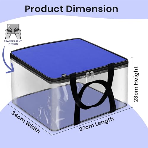 Image of Storite Nylon Wardrobe Bag Underbed Moisture Proof Cloth Storage Organizer, Storage box for Clothes Saree Bags with Zippered Closure & Handle Square - (37x34 x23 cm,Blue)