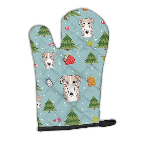 Caroline's Treasures BB5017OVMT Christmas Borzoi Oven Mitt Heat Resistant Thick Oven Mitt for Hot Pans and Oven, Kitchen Mitt Protect Hands, Cooking Baking Glove