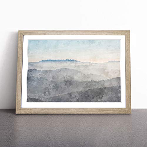 Image of Mist Over Snowdonia in Wales Framed Wall Art Picture Print - Canvas Painting - Modern Home Décor Poster - Ready to Hang for Living Room Bedroom Kitchen - Oak A3 (36 x 48 cm)