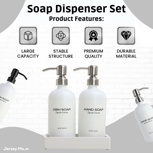 Glass Soap Dispenser Set For Bathroom Or Kitchen - White/Black Hand And Dish Soap Dispenser Set For Hand Soap, Dish Soap, Lotion, & More - Amber Glass Bottles With Concrete Tray, Pumps, & Labels #TOP1